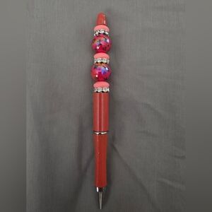 Designer Inspired Red Beaded Pen with Silver Accents